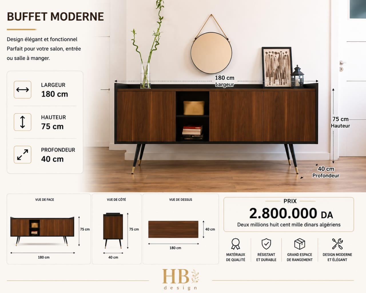 Buffet Moderne Noyer et Noir — HB Design+